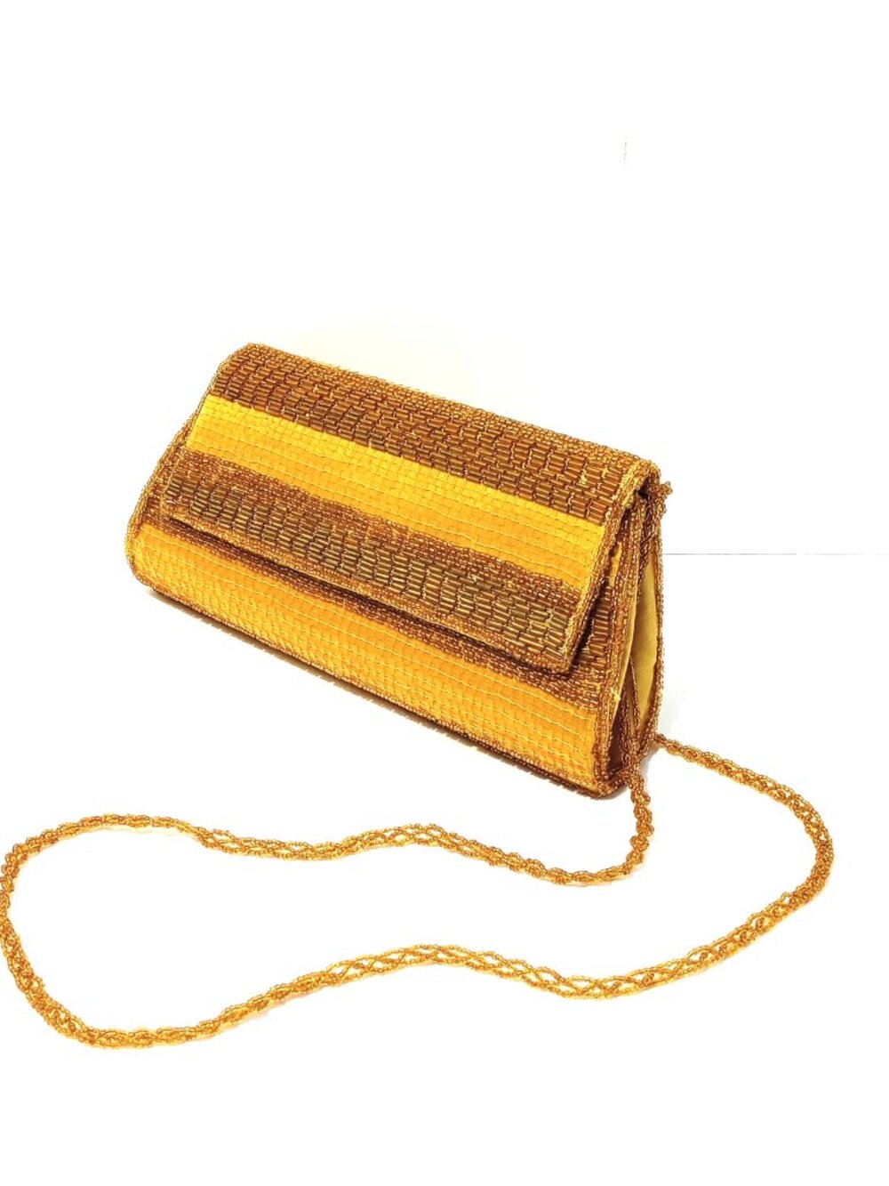 Gold Beaded Clutch Evening Bag Chain Strap Formal Wedding Party Purse